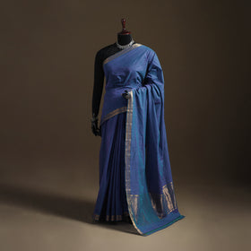 Blue - Pure Handwoven Mangalagiri Cotton Saree with Nizam Zari Border 32