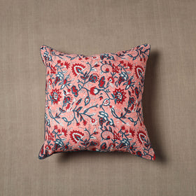 Buy Peach Block Print Cotton Sanganeri Cushion Cover