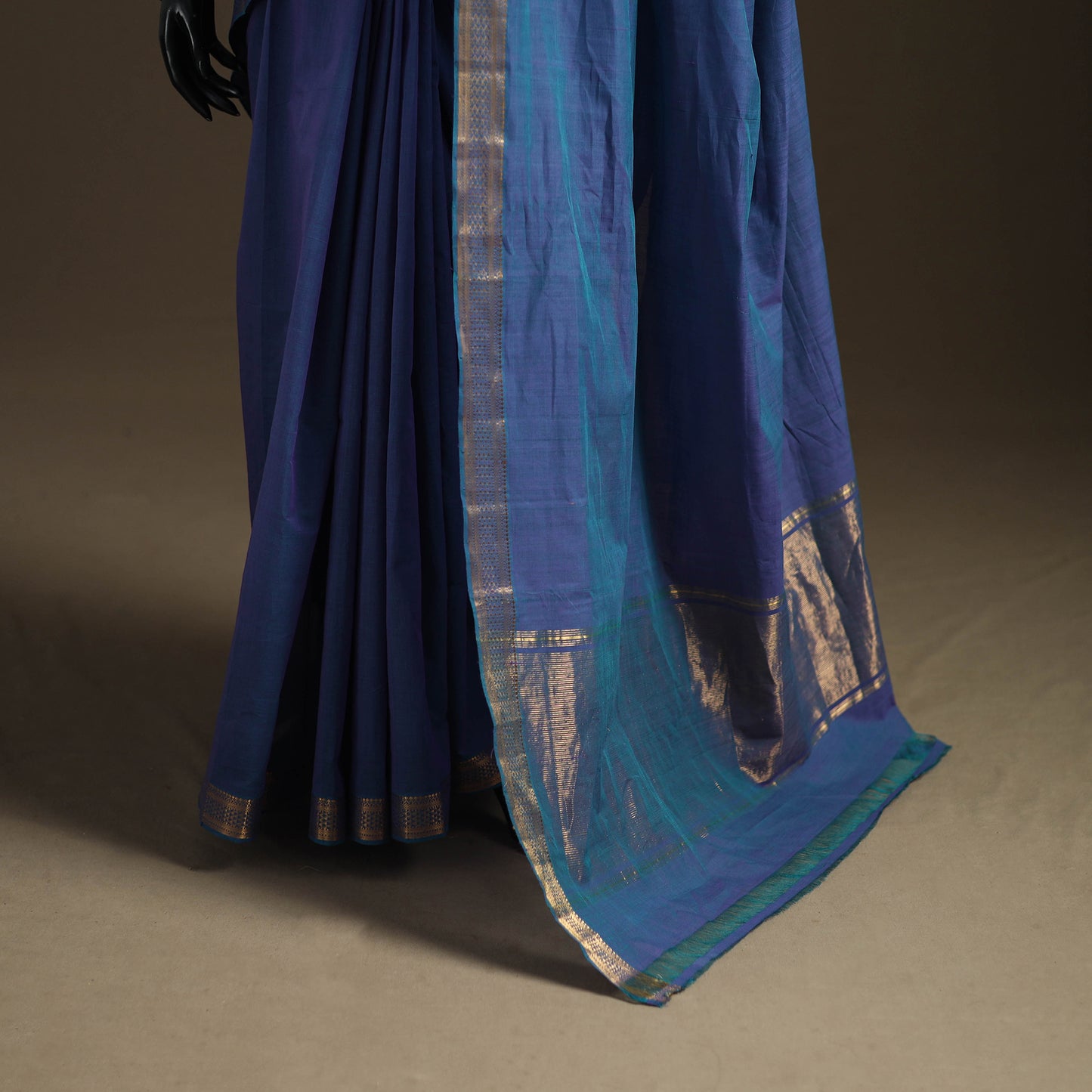 Blue - Pure Handwoven Mangalagiri Cotton Saree with Nizam Zari Border 32