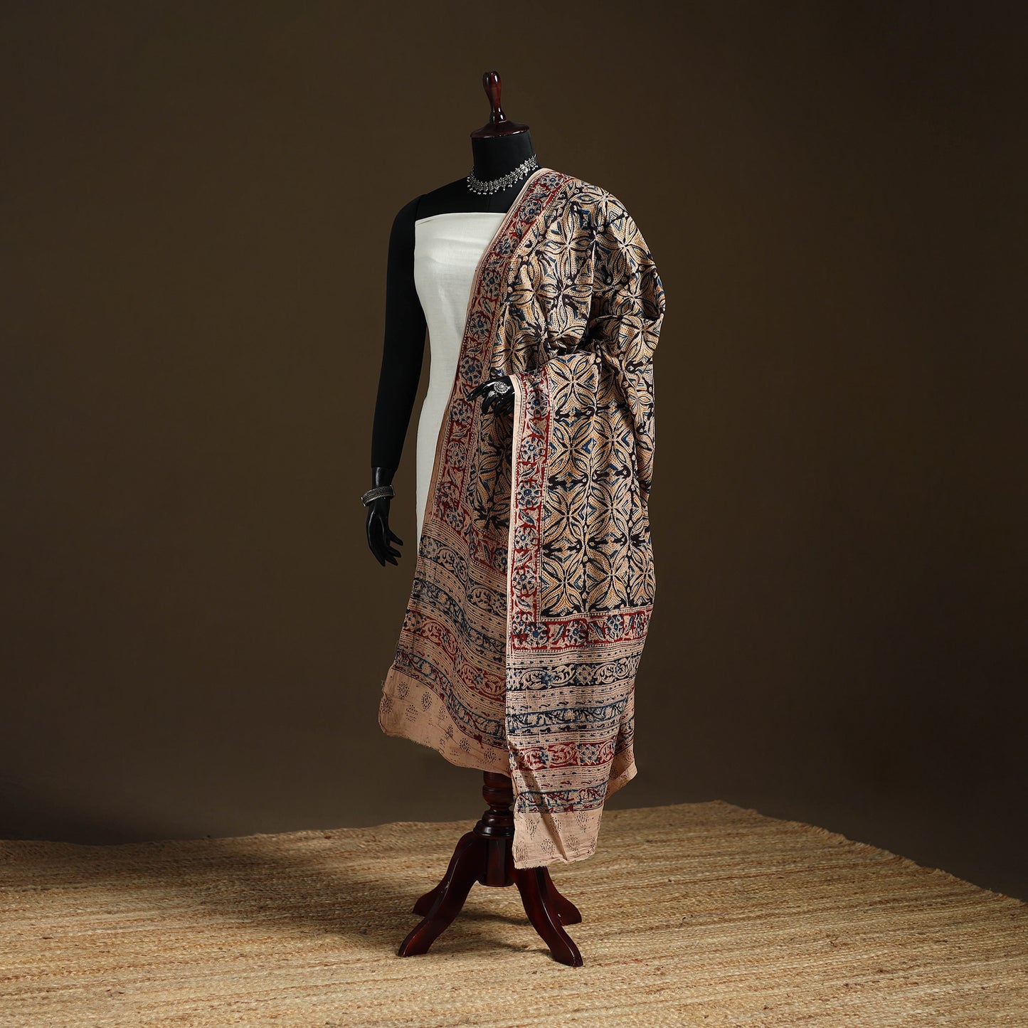 Kalamkari Hand Block Print Natural Dyed Cotton Dupatta 90