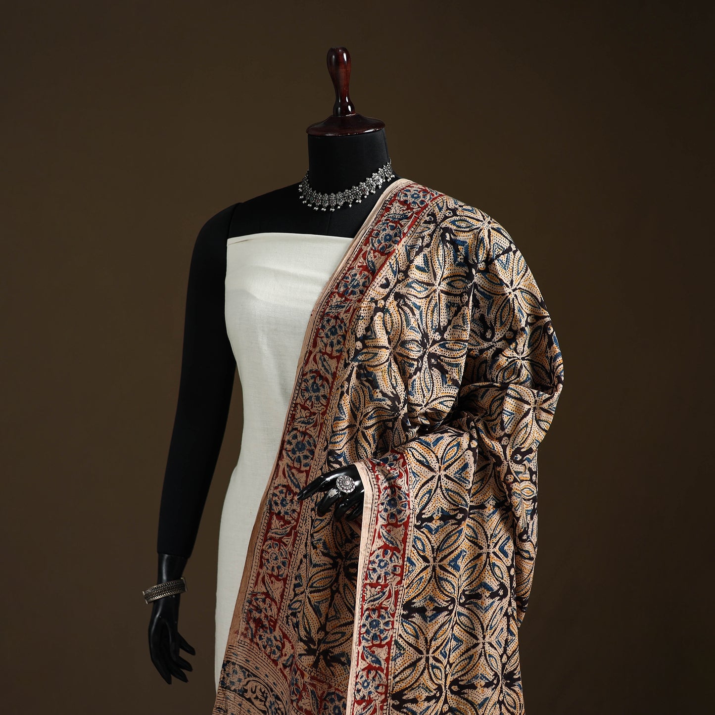 Kalamkari Hand Block Print Natural Dyed Cotton Dupatta 90