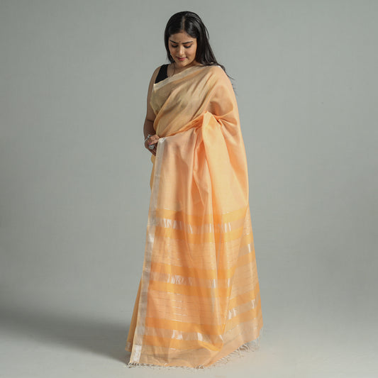 Orange - Traditional Maheshwari Silk Handloom Zari Work Saree 29