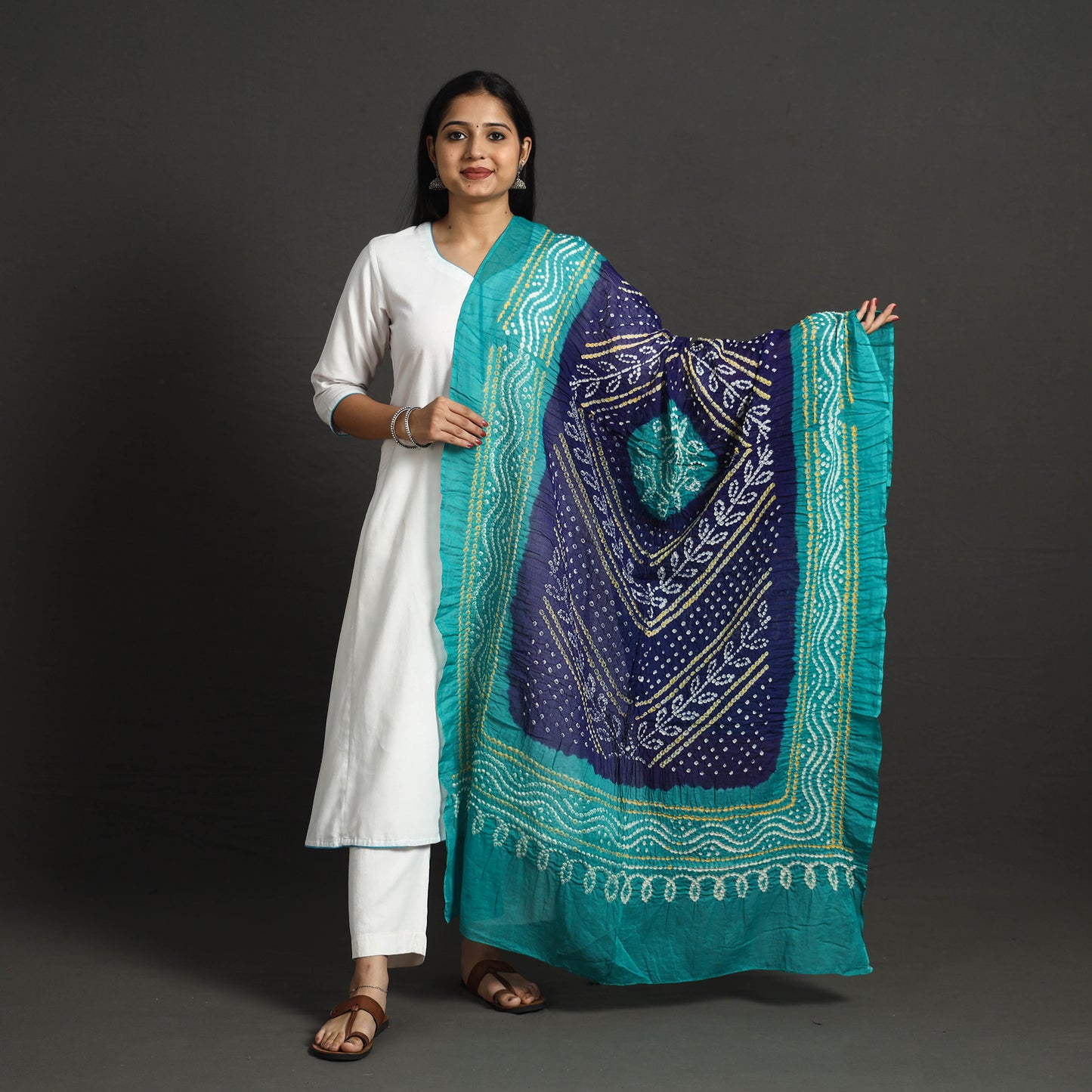 Blue - Kutch Tie-Dye Cotton Bandhani Dupatta 10