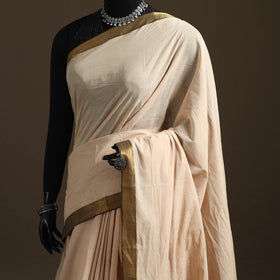 Beige - Pure Handwoven Mangalagiri Cotton Saree with Nizam Zari Border 33