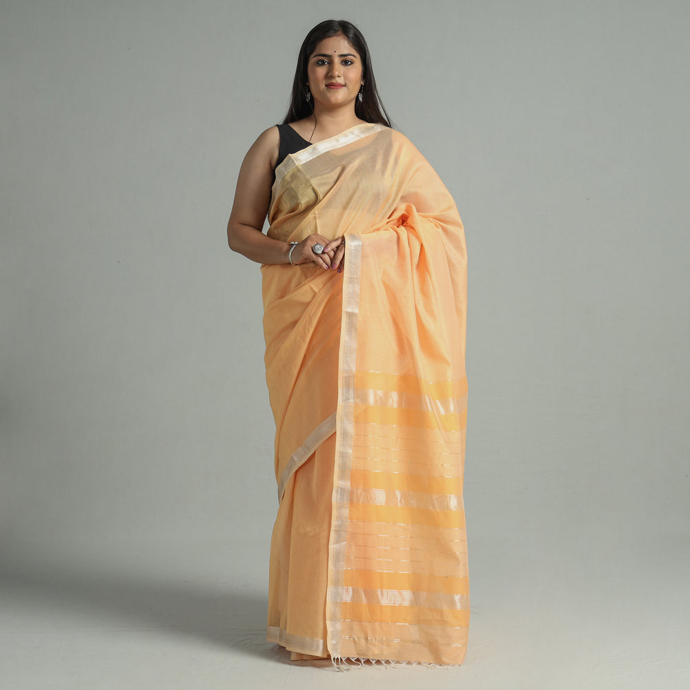 Orange - Traditional Maheshwari Silk Handloom Zari Work Saree 29