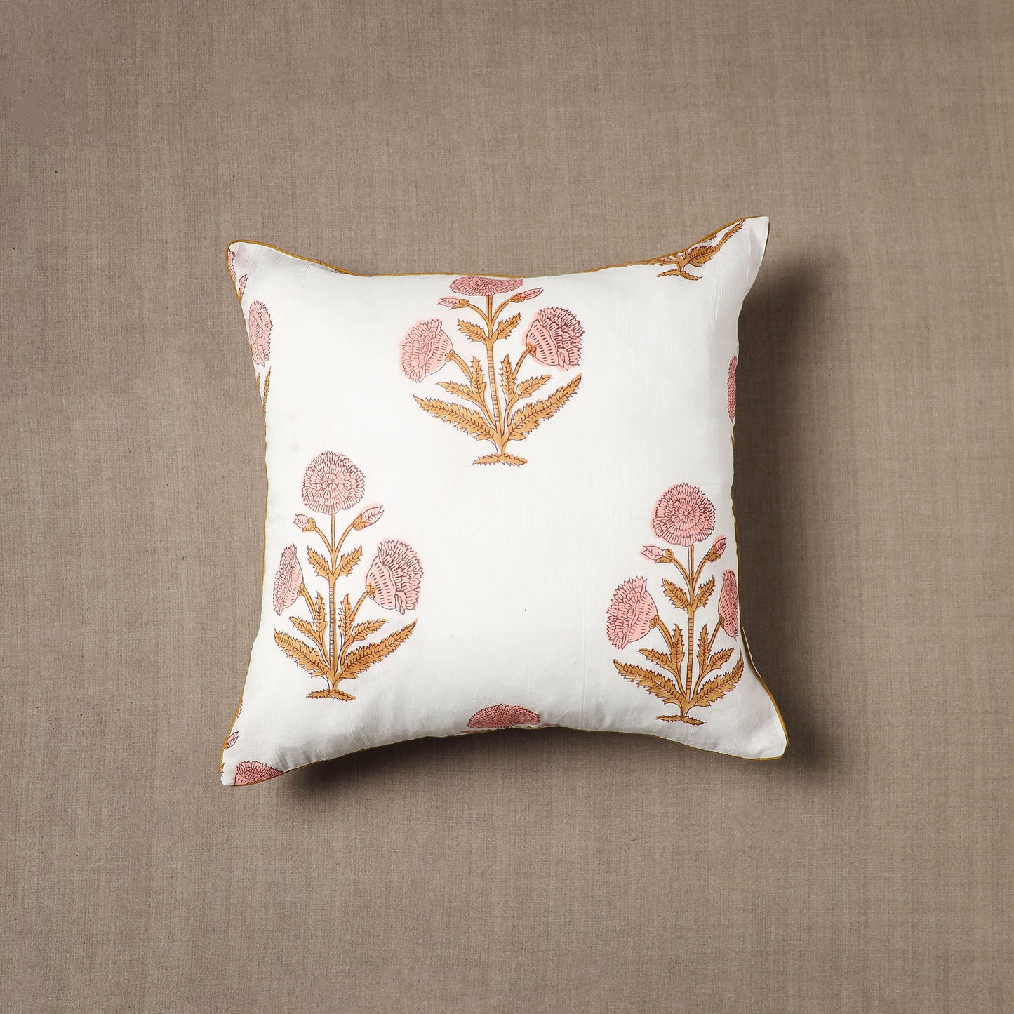 White - Sanganeri Block Print Cotton Cushion Cover (16 x 16 in) 11