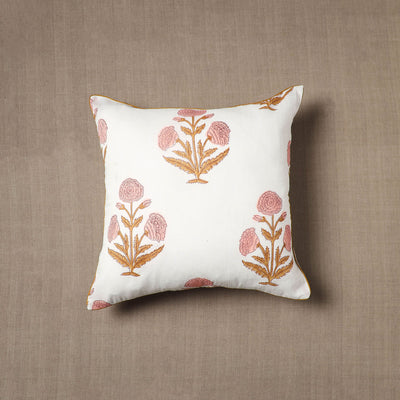 White - Sanganeri Block Print Cotton Cushion Cover (16 x 16 in) 11