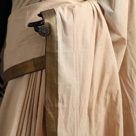 Beige - Pure Handwoven Mangalagiri Cotton Saree with Nizam Zari Border 33