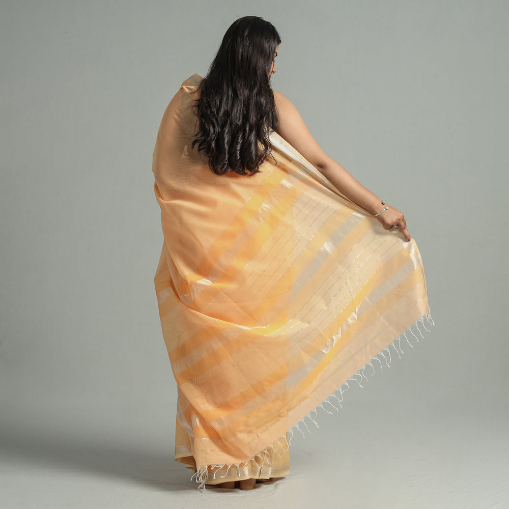 Orange - Traditional Maheshwari Silk Handloom Zari Work Saree 29