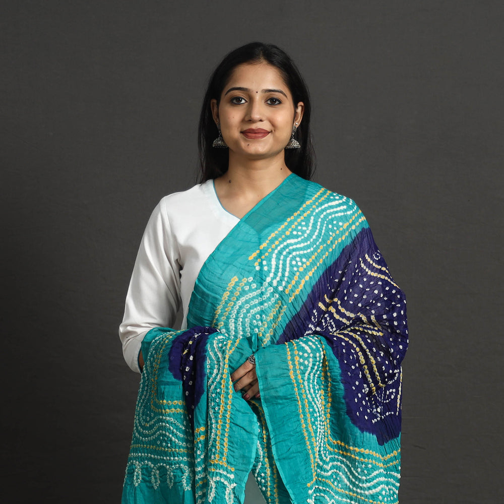 Blue - Kutch Tie-Dye Cotton Bandhani Dupatta 10