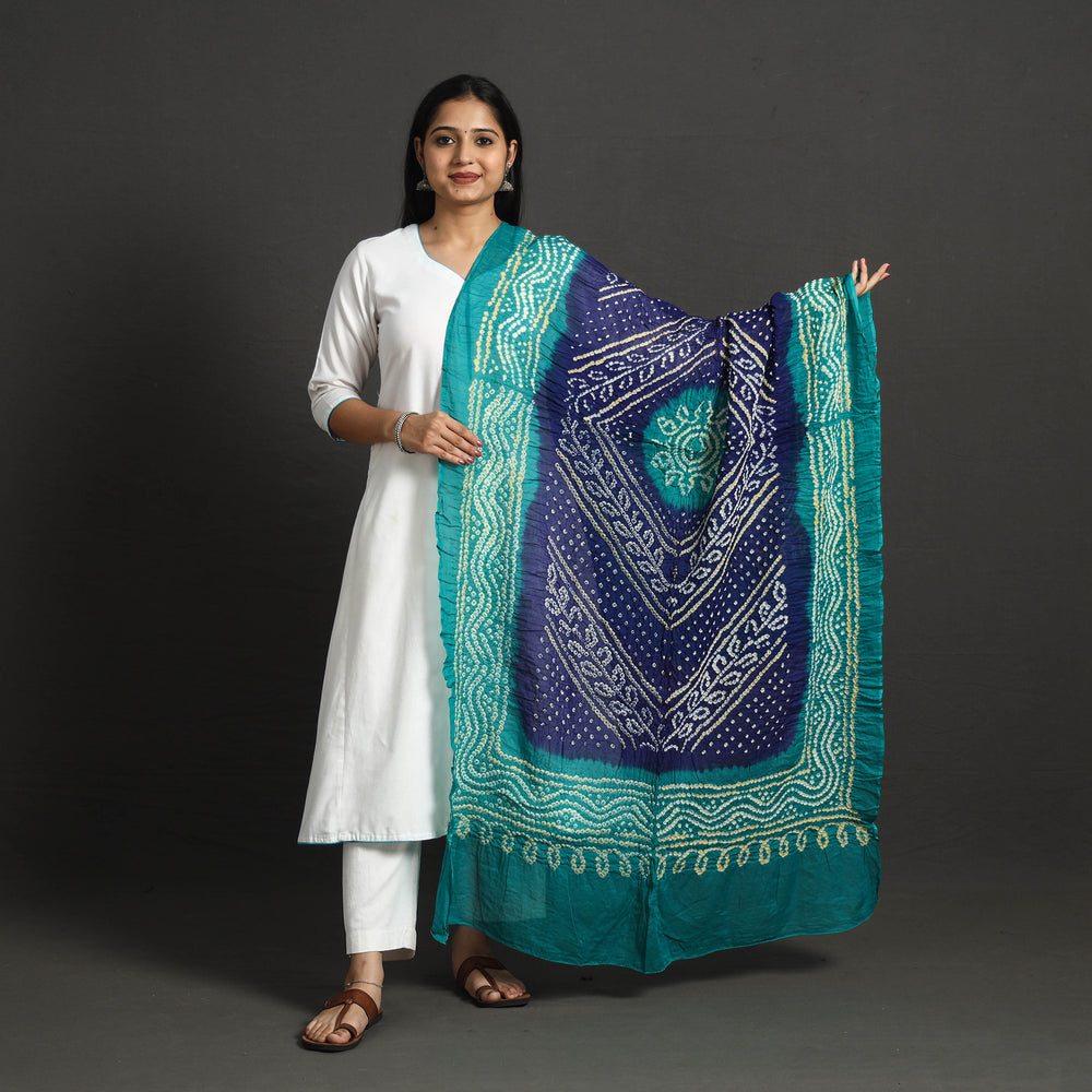 Blue - Kutch Tie-Dye Cotton Bandhani Dupatta 11