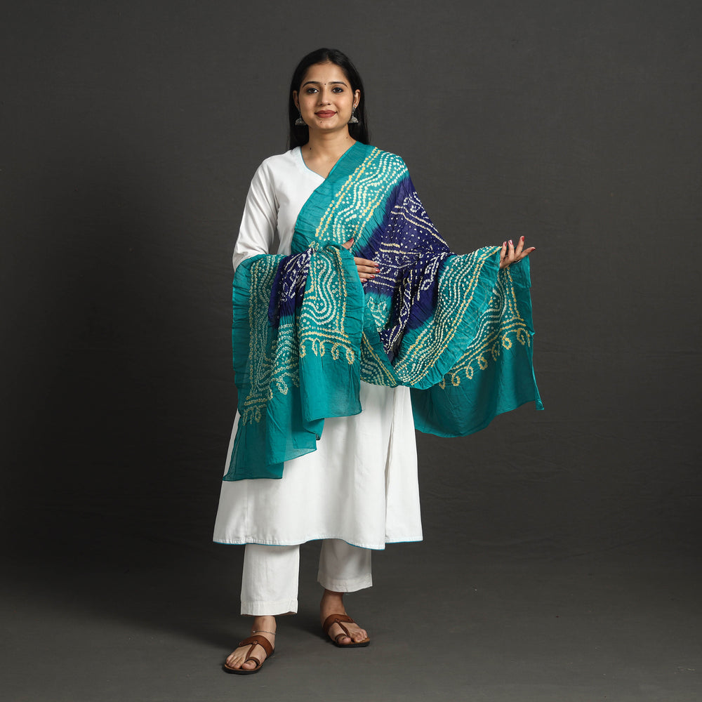 Blue - Kutch Tie-Dye Cotton Bandhani Dupatta 11