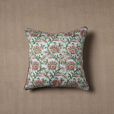 Green - Sanganeri Block Print Cotton Cushion Cover (16 x 16 in) 12