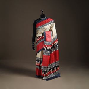 Tussar Silk Pure Handloom Saree in Bengal Hand Block Prints 05