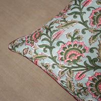 Green - Sanganeri Block Print Cotton Cushion Cover (16 x 16 in) 12