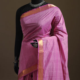 Pink - Pure Handwoven Mangalagiri Cotton Saree with Nizam Zari Border 34