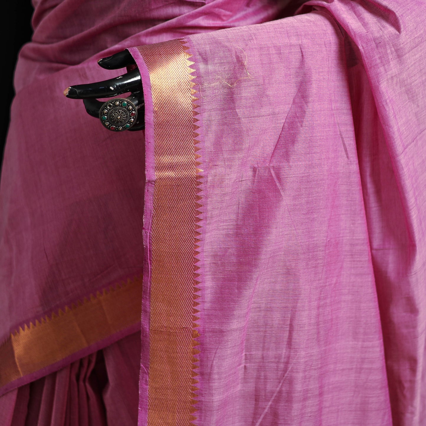 Pink - Pure Handwoven Mangalagiri Cotton Saree with Nizam Zari Border 34