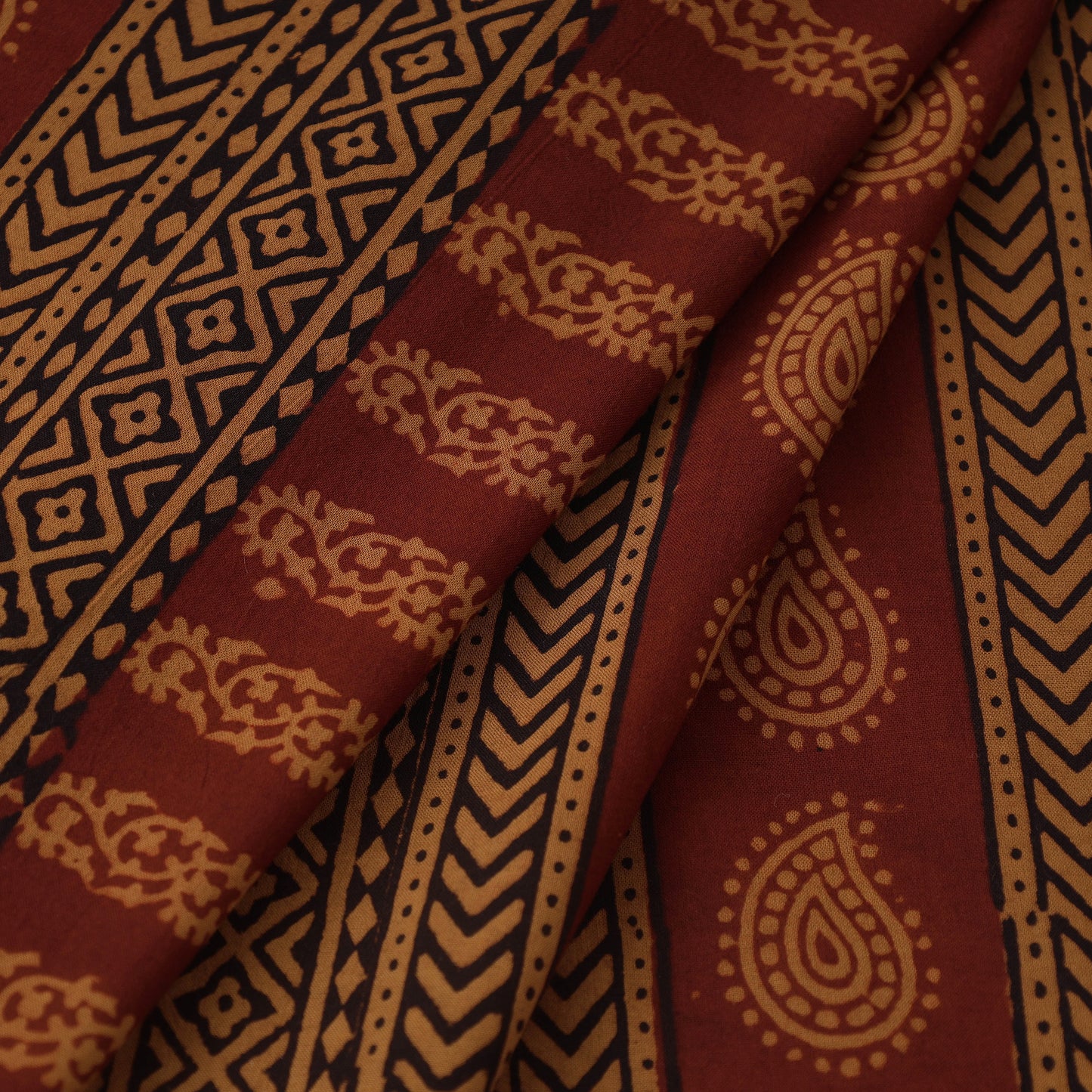 Brown Bagh Hand Block Print Natural Dyed Cotton Fabric