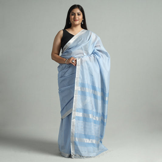 Blue - Traditional Maheshwari Silk Handloom Zari Work Saree 30