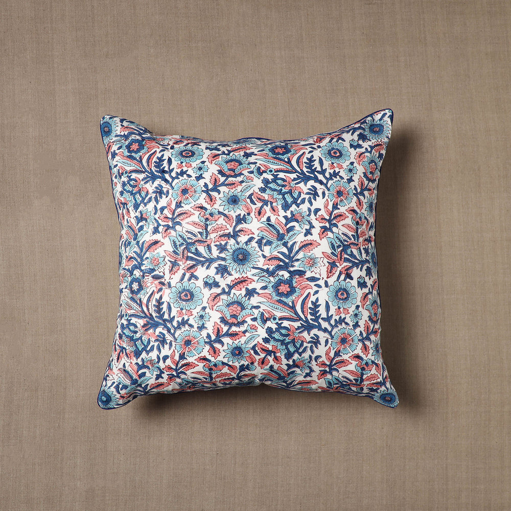 Blue - Sanganeri Block Print Cotton Cushion Cover (16 x 16 in) 14