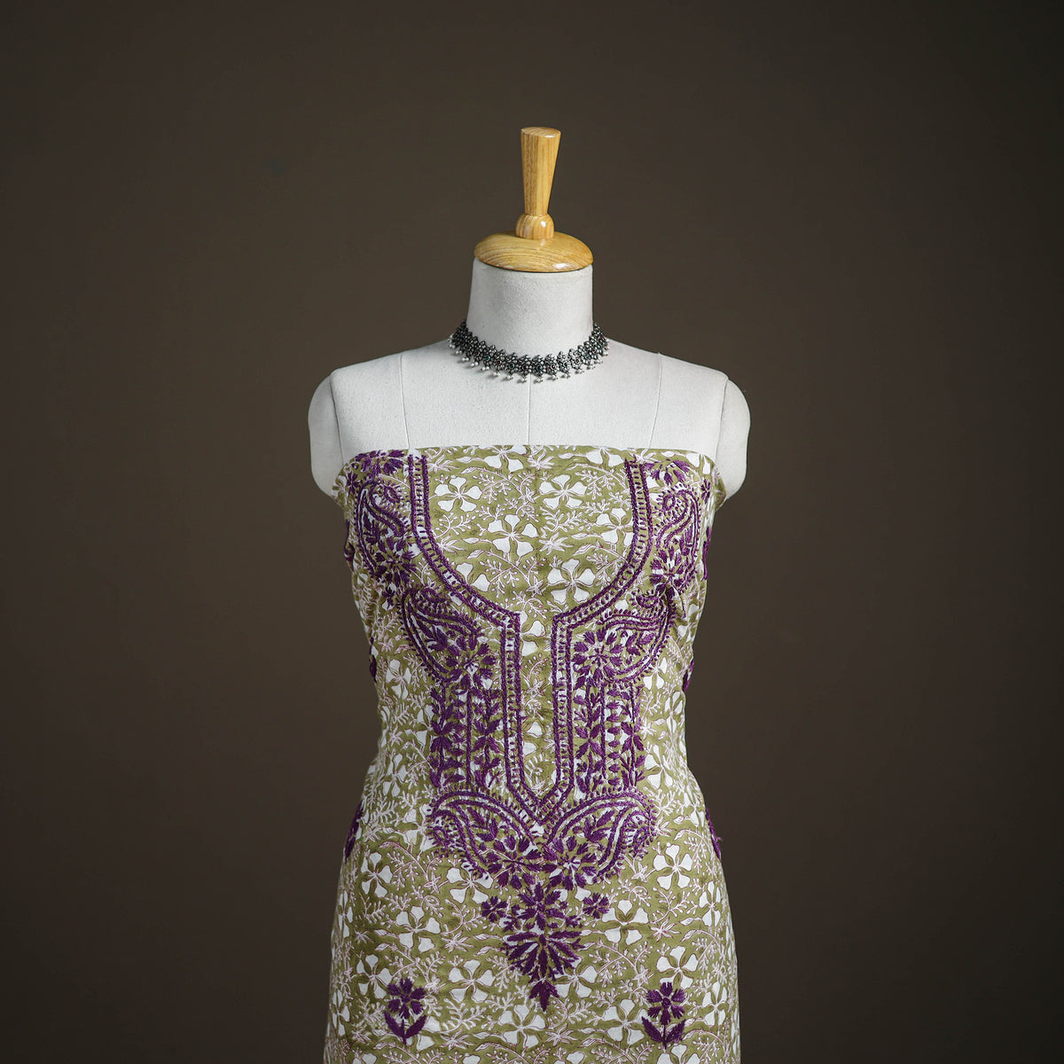 Lucknowi Chikankari Hand Embroidered Cotton Unstitched Kurta Material (2.5M) 33