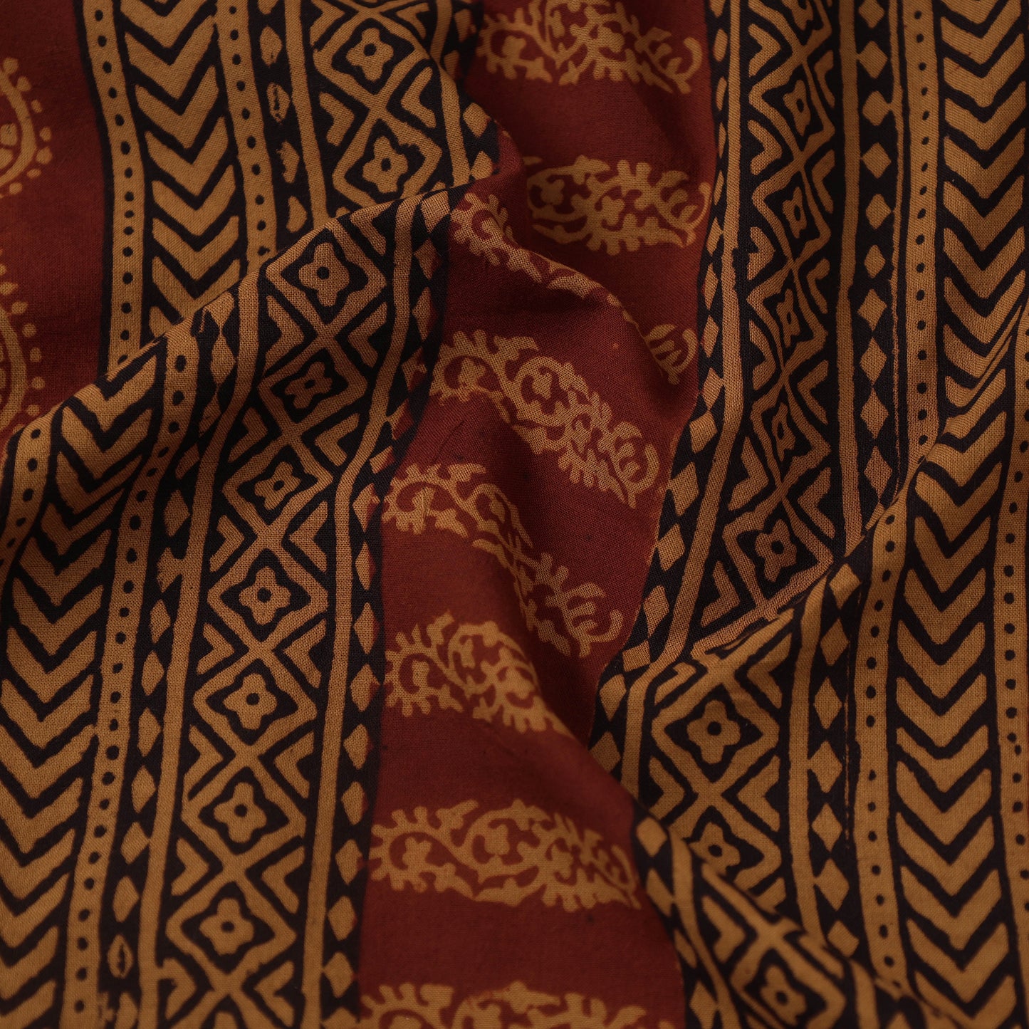 Brown Bagh Hand Block Print Natural Dyed Cotton Fabric