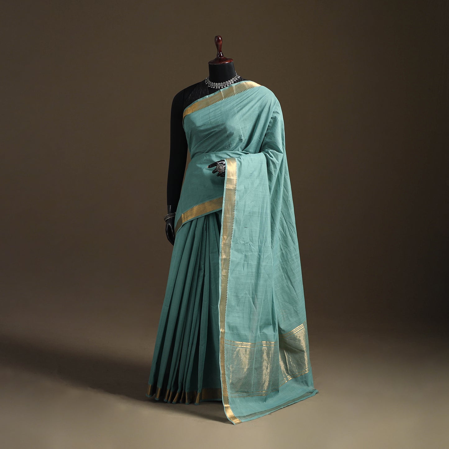 Green - Pure Handwoven Mangalagiri Cotton Saree with Nizam Zari Border 35