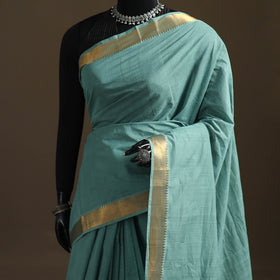 Green - Pure Handwoven Mangalagiri Cotton Saree with Nizam Zari Border 35