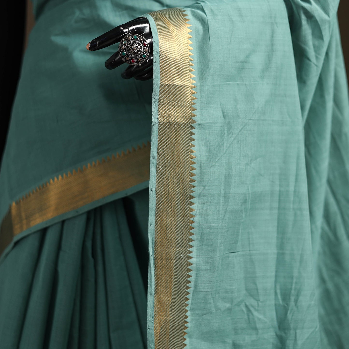 Green - Pure Handwoven Mangalagiri Cotton Saree with Nizam Zari Border 35