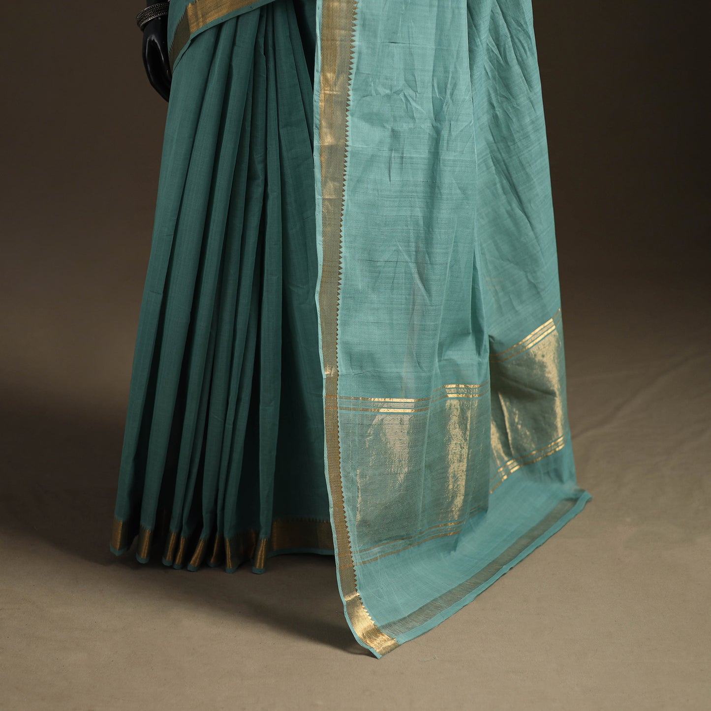 Green - Pure Handwoven Mangalagiri Cotton Saree with Nizam Zari Border 35