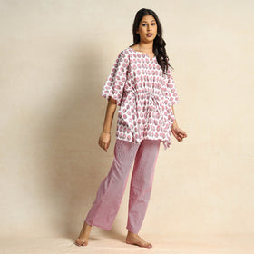  Hand Block Printed Cotton Kaftan & Pyjama Night Suit Set 