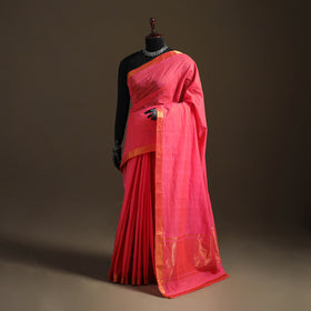 Pink - Pure Handwoven Mangalagiri Cotton Saree with Nizam Zari Border 36