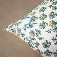 White - Sanganeri Block Print Cotton Cushion Cover (16 x 16 in) 16