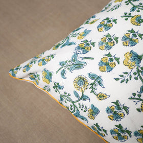 White - cotton sanganeri cushion cover (16 x 16 in)