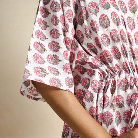  Hand Block Printed Cotton Kaftan & Pyjama Night Suit Set 