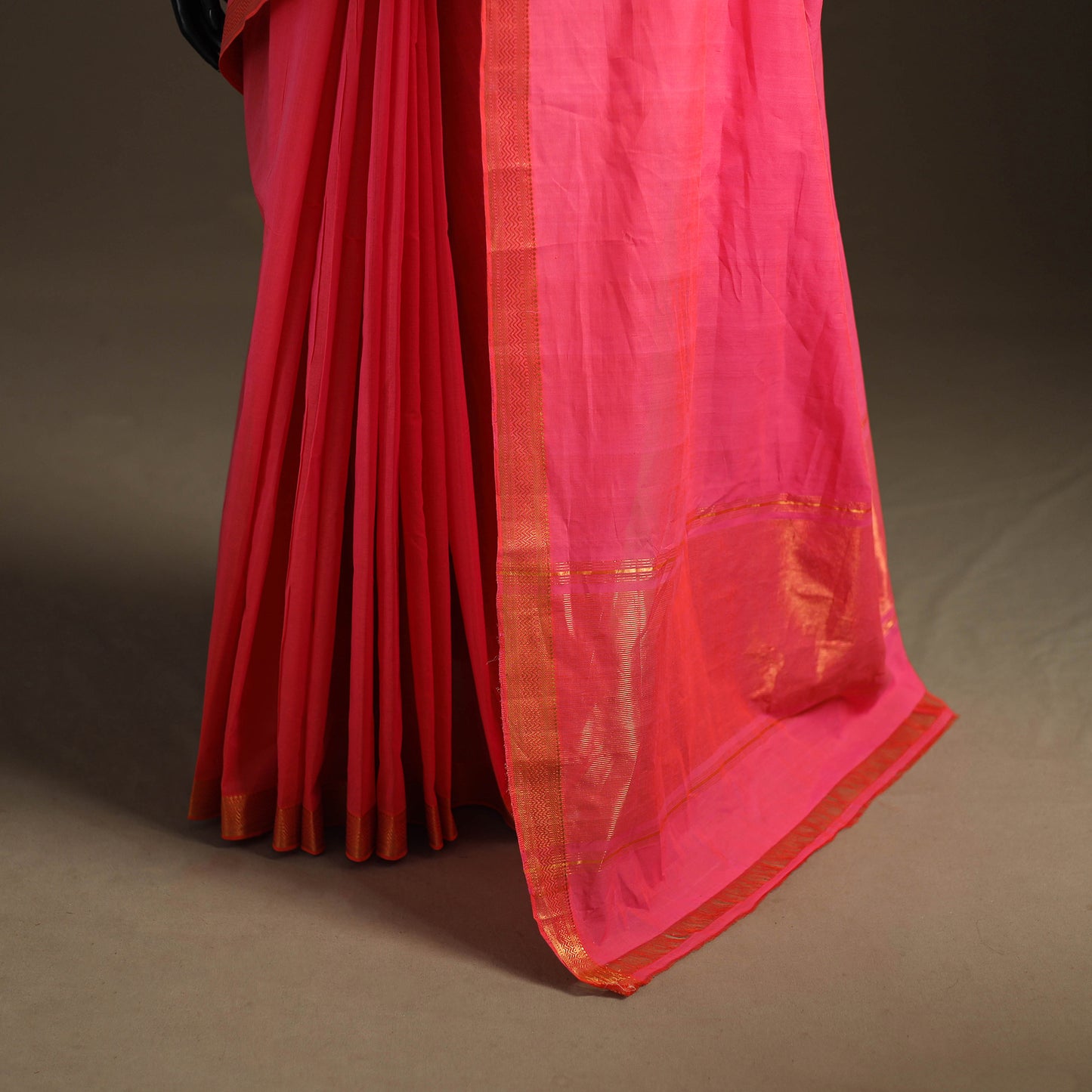 Pink - Pure Handwoven Mangalagiri Cotton Saree with Nizam Zari Border 36