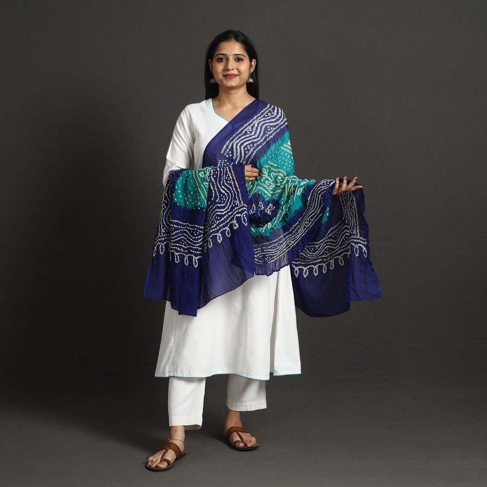 Green - Kutch Tie-Dye Cotton Bandhani Dupatta 17