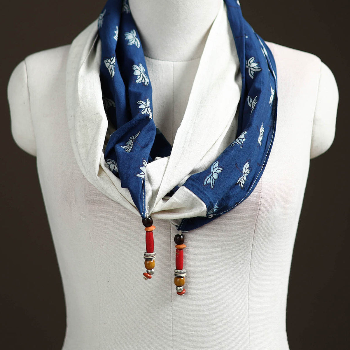 Hand Block Print Scarf with Latkan 02