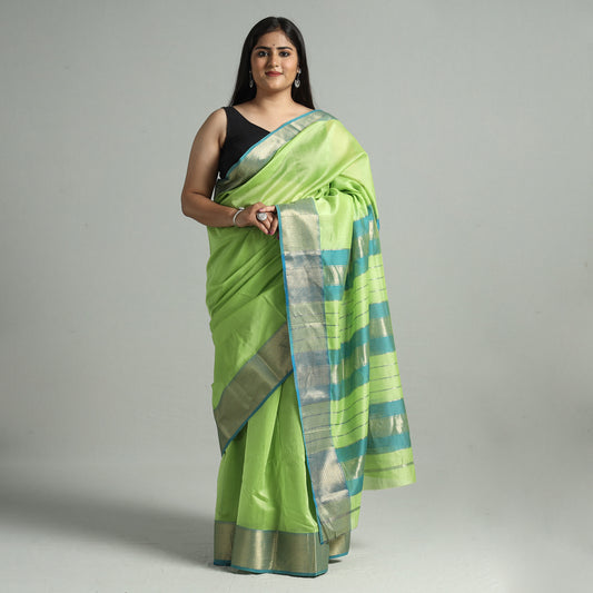 Green - Traditional Maheshwari Silk Handloom Zari Work Saree 32