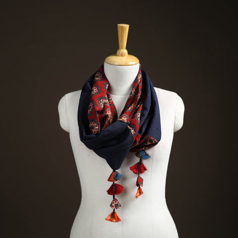Ajrakh Block Print Scarf with Tassels 13