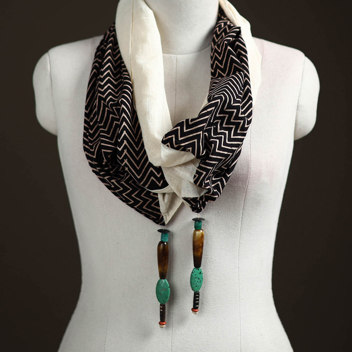 Ajrakh Block Print Scarf with Latkan 03