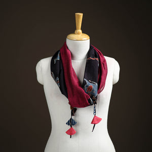 Ajrakh Block Print Scarf with Tassels 04