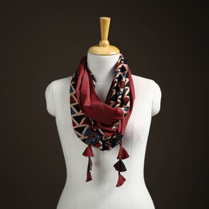 Ajrakh Block Print Scarf with Tassels 05