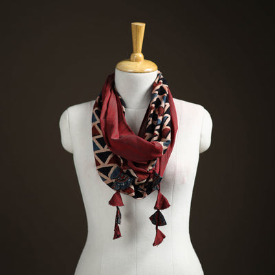 Ajrakh Block Print Scarf with Tassels 05