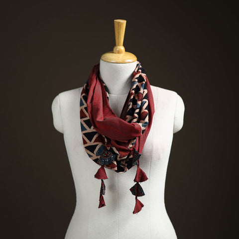 Ajrakh Block Print Scarf with Tassels 05