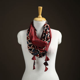 Ajrakh Block Print Scarf with Tassels 05