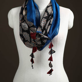Ajrakh Block Print Scarf with Tassels 06