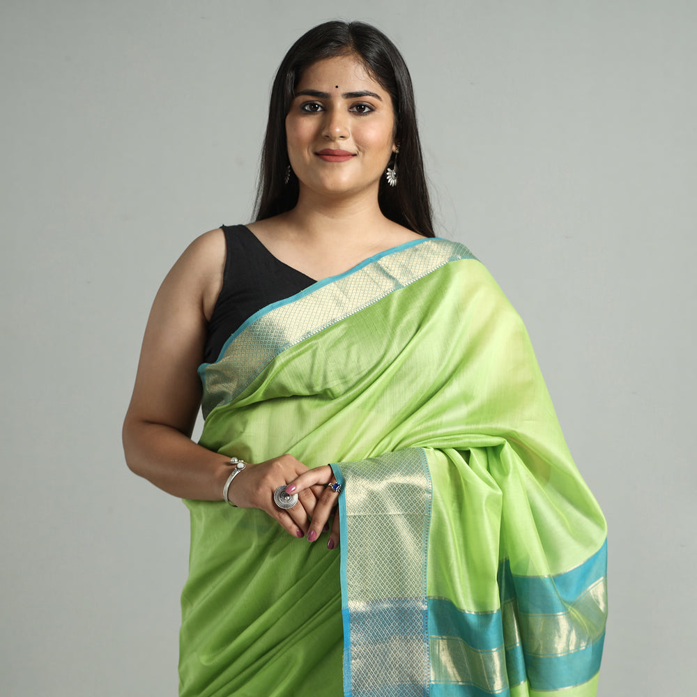 Green - Traditional Maheshwari Silk Handloom Zari Work Saree 32