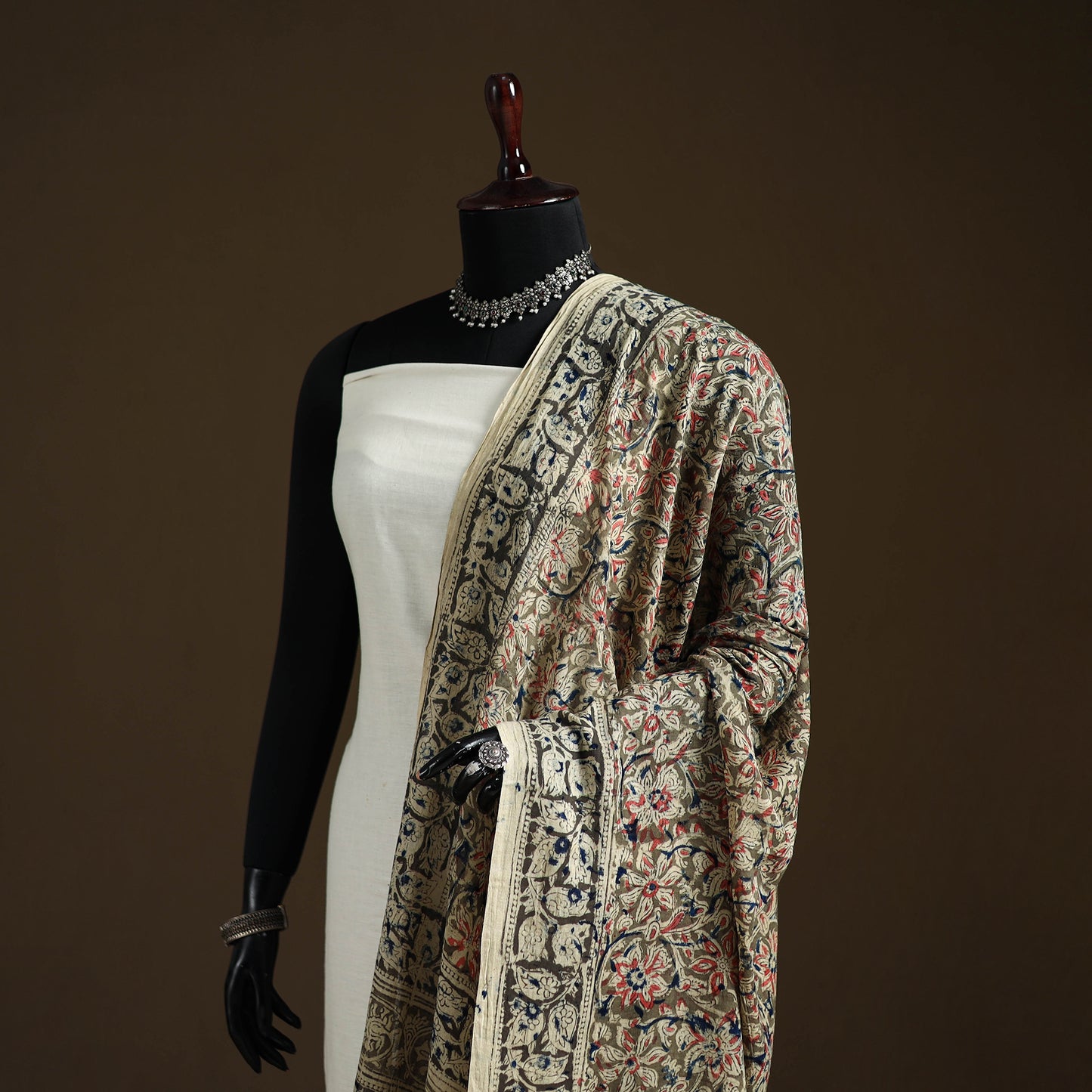 Kalamkari Hand Block Print Natural Dyed Cotton Dupatta 97