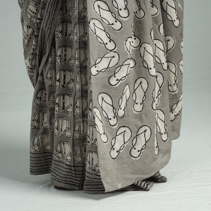 Brown - Bindaas Art Block Printed Natural Dyed Cotton Saree 27